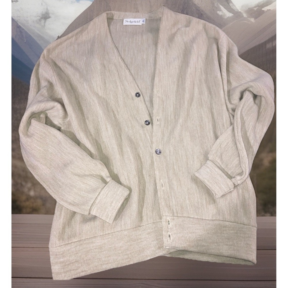 Vintage Sedgefield Cardigan XL Beige Made USA Cozy Minimalist Button Front